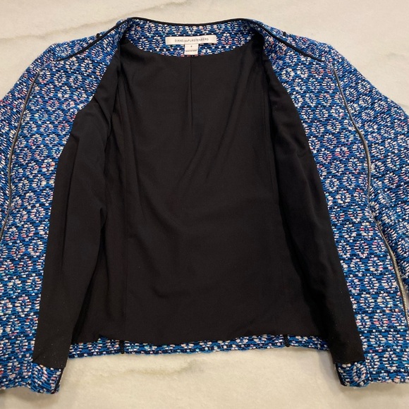 DVF Diane Von Furstenberg Jacket Size 6 Blue White Black Metallic - Picture 10 of 15